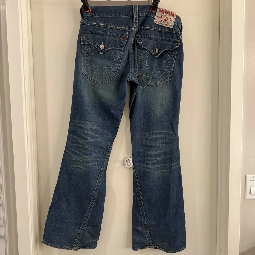 True Religion Joey Distressed Patchwork Flare Jeans Mens 33x33 Vintage Y2K
